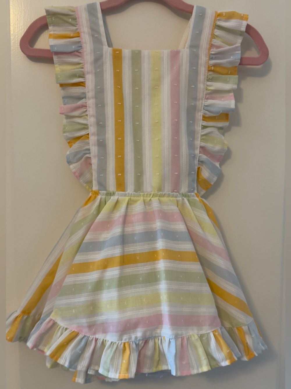 Girls' Pastel Rainbow Stripe Ruffle Pinafore Dress - 3T vintage fabric